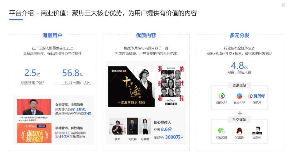 平臺介紹-商業價值:聚焦三大核心優勢,為用戶提供有價值的內容