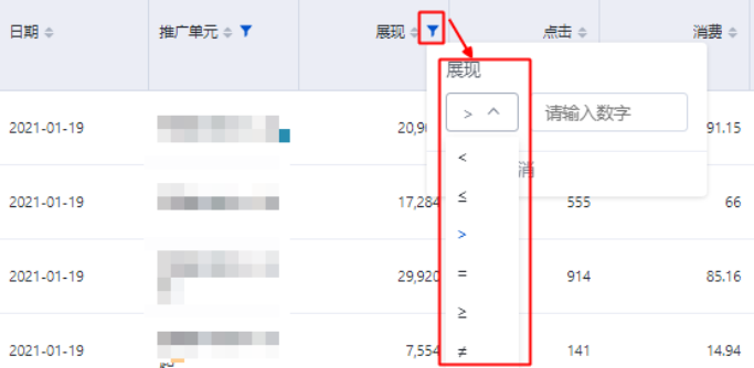 針對數值類型的指標，系統支持按照數值類型進行篩選
