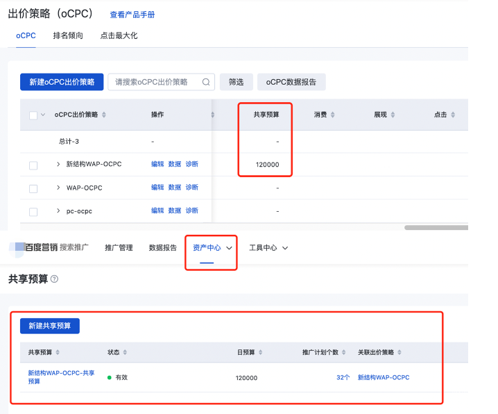 新建/編輯完畢后可在“出價策略列表”中查看所設置的共享預算
