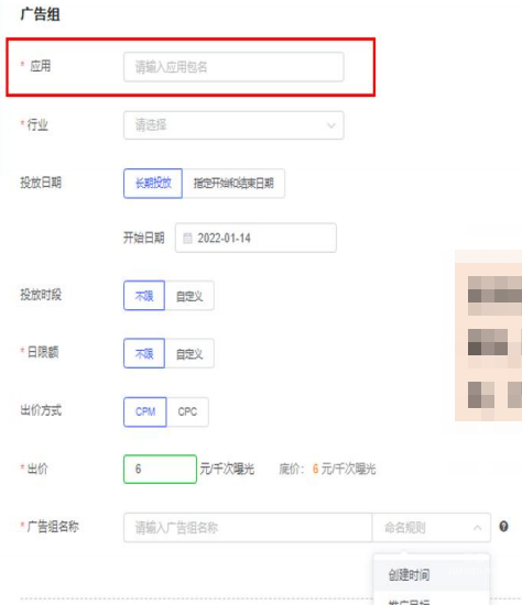 填寫vivo廣告組基礎信息