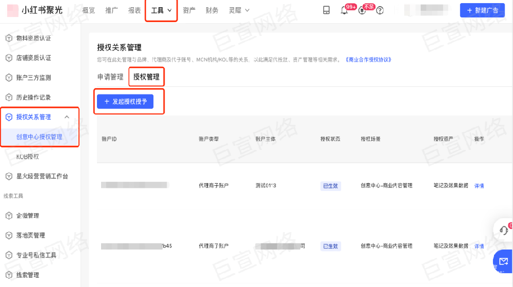小紅書廣告發起授權授予
