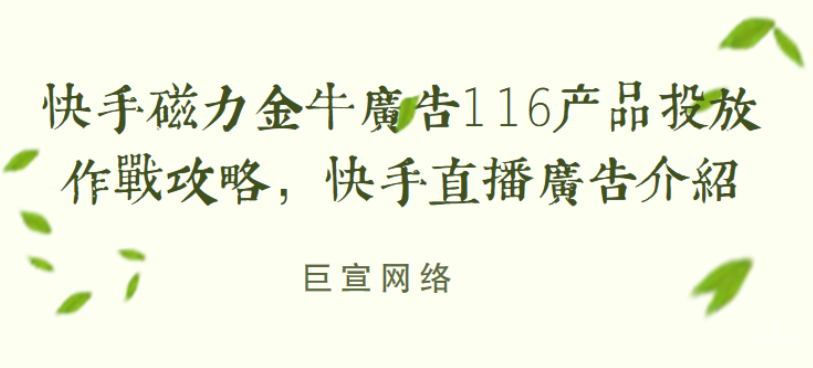 快手磁力金牛廣告116產品投放作戰攻略，快手直播廣告介紹
